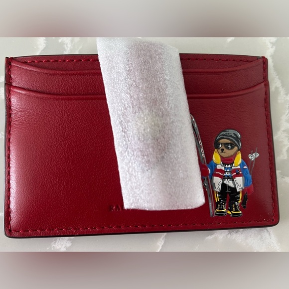 Ralph Lauren Ski Polo Bear Burgundy 5 Slot Card Holder Wallet RARE - Picture 3 of 8